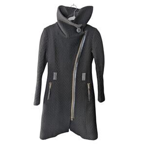 Mackage Virgin Wool Herringbone Black Knit Long Coat XS